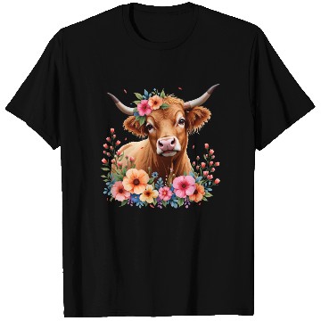 Discover Cute Scottish Highland Cow Floral T Shirts