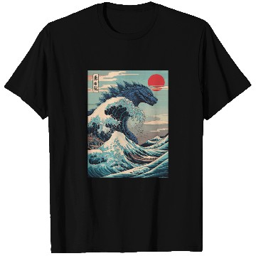 Discover Kaiju Monster Japanese Great Wave Anime Graphic T Shirts