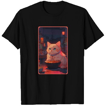 Discover Anime Cute Cat Eating Ramen T Shirts