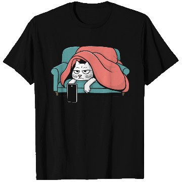 Discover Bored Cat on Couch With Smart Phone T Shirts