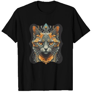 Discover Elegant stylish black and gold cat face T Shirts
