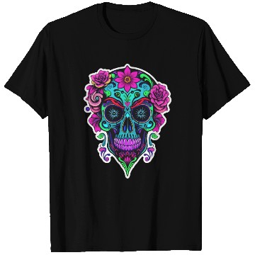 Discover A vibrant and abstract sugar skull Calavera T Shirts
