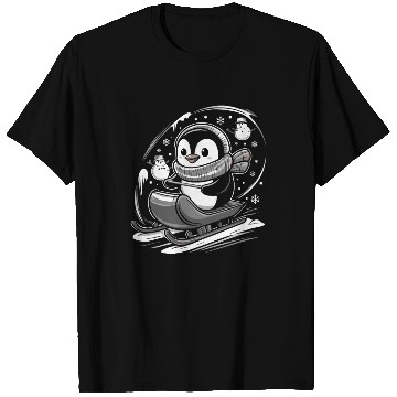 Discover Cute Penguin Sledding With Snowmen Winter Fun T Shirts