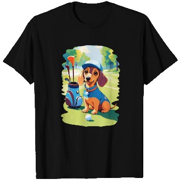 Discover Dachshund Dog Playing Golf Funny Design T Shirts