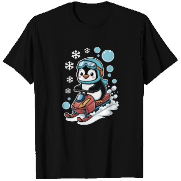 Discover Cute Penguin Riding Snowmobile Winter Fun T Shirts