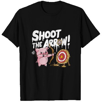 Discover A pink piglet aiming a bow an arrow T Shirts