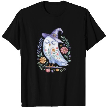 Discover Halloween Owl with Floral Witch Hat T Shirts