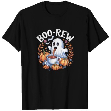 Discover Halloween Boo-Brew Ghost Enjoying Coffee with T Shirts