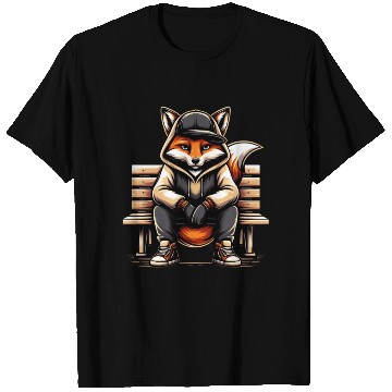 Discover A Cartoon Fox Sitting On A Park Bench T Shirts