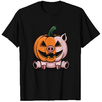 Discover Halloween pig pumpkin comic funny whimsical T Shirts
