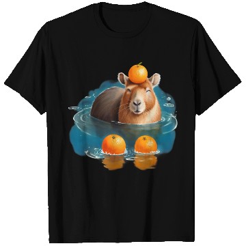 Discover Blissful Capybara in the Water with Oranges T Shirts
