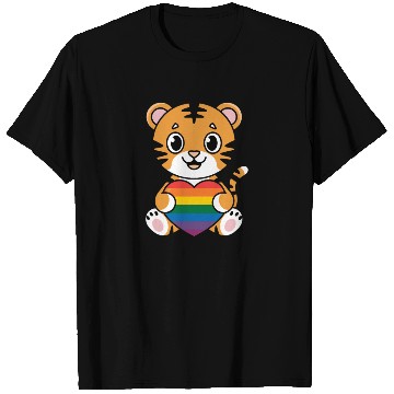 Discover LGTBQ Tiger Holding Rainbow Heart T Shirts