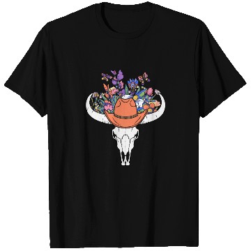 Discover wildflower with Cow Skull blooming T Shirts