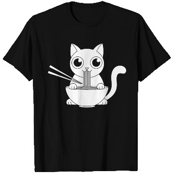 Discover Cute Cat Eating Ramen Kawaii Food Design T Shirts