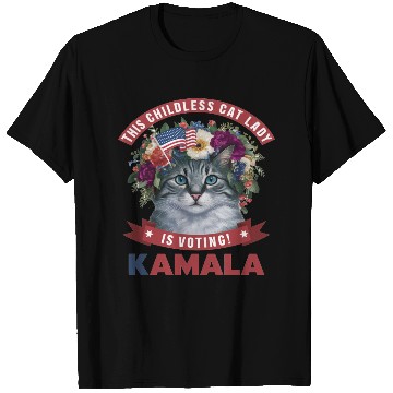 Discover Childless Cat Lady is voting kamala T Shirts
