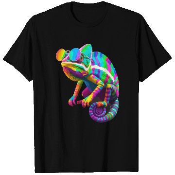 Discover Colorful Chameleon with Sunglasses T Shirts