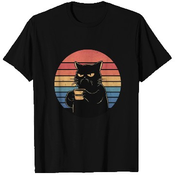 Discover Grumpy Cat with Coffee Retro Style T Shirts