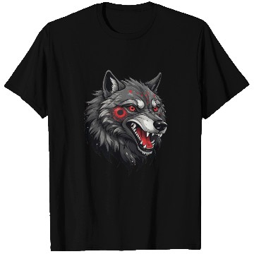 Discover Fierce Wolf Head Illustration with Red Tribal Mark T Shirts
