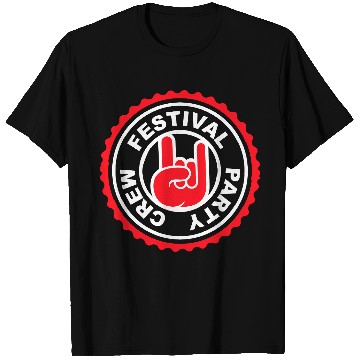 Discover Festival party crew round stamp metal hand gesture T Shirts