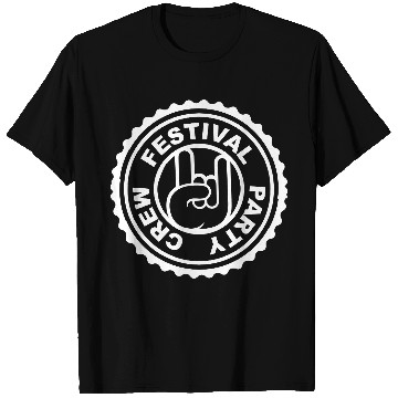 Discover Festival party crew round stamp metal hand gesture T Shirts