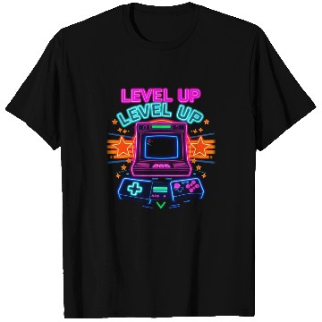 Discover Neon Arcade Glory: Level Up T Shirts