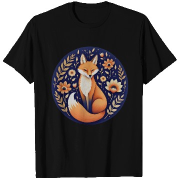 Discover Whimsical Fox with Flowers Art Design T Shirts