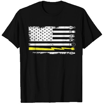 Discover Electrician Electrical Engineer Lineman US Flag T Shirts