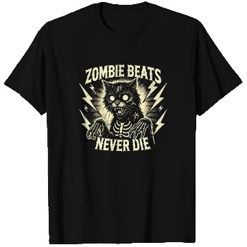 Discover Zombie Cat Halloween Skeleton Skull Horror Fun Art T Shirts