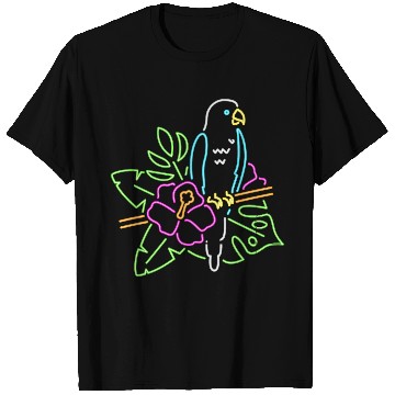 Discover Neon Tropical Parrot with Hibiscus Flower - Colorf T Shirts