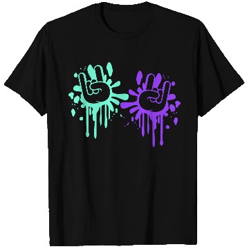 Discover Two heavy metal graffiti horn fingers hand gesture T Shirts