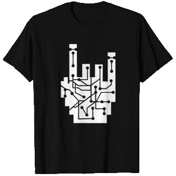 Discover Heavy metal nerd electronic circuits hand gesture T Shirts