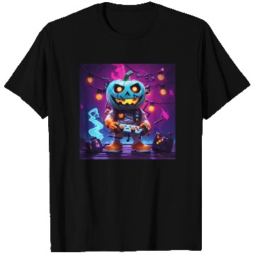 Discover Pumpkin Gamer Halloween Neon Vibes Fun Design T Shirts