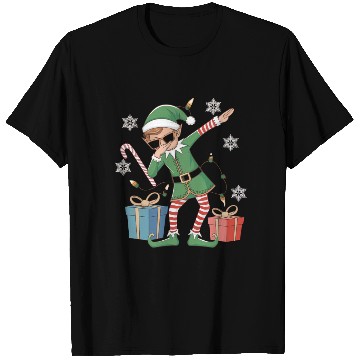 Discover Dabbing Elf with Candy Cane and Gifts T Shirts