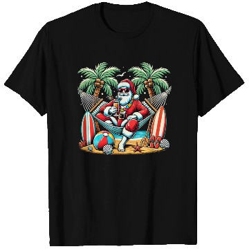 Discover Tropical Santa Relaxing on the Beach T Shirts