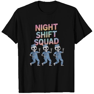Discover Night Shift Squad Halloween Funny Skeleton T Shirts