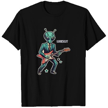 Discover Vintage Cartoon Alien Rockstar in Cosmic Performan T Shirts
