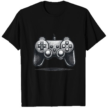 Discover Gamer Controller Cartoon Charcoal Gaming Art T Shirts