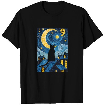 Discover Halloween Starry Night Black Cat Comma La Harris T Shirts