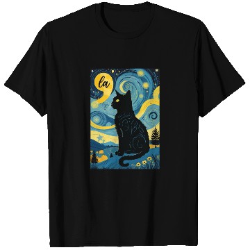 Discover Halloween Starry Night Black Cat Comma La Harris T Shirts