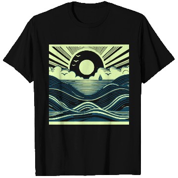 Discover Ocean Sunrise Retro Wave Sailing T Shirts