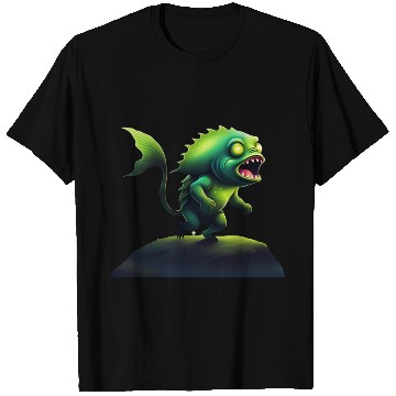 Discover Green Monster Fish Roaring on the Rock T Shirts