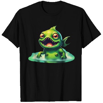 Discover Green Monster Fish Emerge from the Deep Lake Scary T Shirts