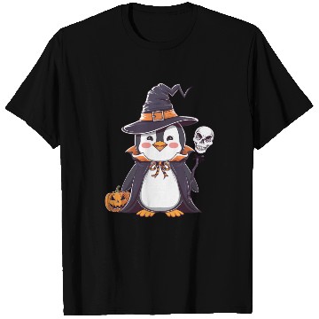 Discover Penguin Halloween Sorcerer with Pumpkin and Skull T Shirts