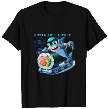 Discover funny shark cyborg cyberpunk rolling sushi T Shirts