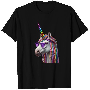 Discover Rainbow Unicorn with Braids and Sunglasses Swag T Shirts