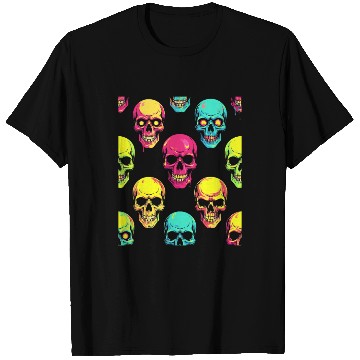 Discover Neon Pop Punk Skull Pattern T Shirts