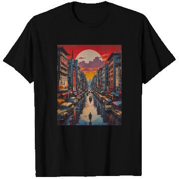 Discover Twilight Reflections in Neon City T Shirts