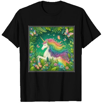 Discover Unicorn, Unicorn butterfly in flower garden design T Shirts