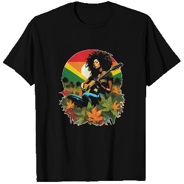 Discover Rastafarian guitar player in reggae style T Shirts