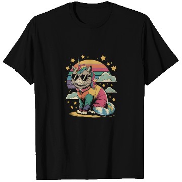 Discover Dramatic Unicorn Cat in Sunglasses Relaxing T Shirts
